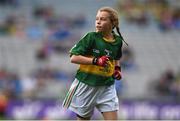 20 September 2015; Caoimhe McGlynn, Scoil an Choimín, Cloghan, Lifford, Donegal, representing Kerry, during the Cumann na mBunscol INTO Respect Exhibition Go Games 2015 at the GAA Football All-Ireland Senior Championship Final between Dublin and Kerry at Croke Park, Dublin. Picture credit: Stephen McCarthy / SPORTSFILE