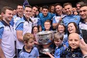 21 September 2015; Dublin players from left, Jack McCaffrey, Denis Bastick, Brian Fenton, Eric Lowndes, Bernard Brogan, Philip McMahon and Jonny Cooper during a visit from the GAA Football All-Ireland Champions Dublin to Our Lady's Children's Hospital, Crumlin, Dublin. Picture credit: David Maher / SPORTSFILE