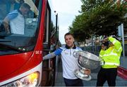 21 September 2015; Dublin's Jonny Cooper arrives with the Sam Maguire cup during the team homecoming. O'Connell St, Dublin. Photo by Sportsfile