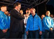 21 September 2015; Dublin manager Jim Gavin, centre right, speaking with Des Cahill during the team homecoming. O'Connell St, Dublin. Photo by Sportsfile