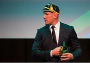 21 September 2015; Ireland captain Paul O'Connell leaves the stage after being presented with a beer glass and a bottle of Shamrock Stout during the Ireland Squad Rugby World Cup Official Welcome Ceremony. Ireland Welcome Ceremony, 2015 Rugby World Cup, Burton Town Hall, Burton-upon-Trent, England. Picture credit: Brendan Moran / SPORTSFILE