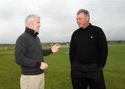 14 April 2009; Darren Clarke enjoys a round of golf with Irish Journalist Brian Quinn, Setanta Sports. Darren, who is the Setanta Sports Golf Ambassador, is promoting the Irish sports broadcaster’s golf coverage which includes exclusive action from the PGA Tour and the Champions Tour. The PGA Tour continues this week with The Verizon Heritage. Setanta Golf will also broadcast live coverage of The Players Championship at Sawgrass. This event begins on May 4th. Seapoint Golf Links, Termonfeckin, Co. Louth. Photo by Sportsfile
