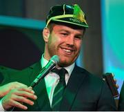 21 September 2015; Ireland's Sean O'Brien fobs off a microphone after receiving his World Cup caps during the Ireland Squad Rugby World Cup Official Welcome Ceremony. Ireland Welcome Ceremony, 2015 Rugby World Cup, Burton Town Hall, Burton-upon-Trent, England. Picture credit: Brendan Moran / SPORTSFILE