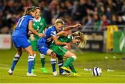 21 September 2015; Julie Russell, Republic of Ireland, in action against Emma Koivisto, centre, and Nora Heroum, left, Finland. UEFA Women's EURO 2017 Qualifier Group 2, Republic of Ireland v Finland. Tallaght Stadium, Tallaght, Co. Dublin. Picture credit: Seb Daly / SPORTSFILE