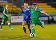 21 September 2015; Niamh Fahey, Republic of Ireland, takes a shot, whilst under pressure from Adelina Engman, Finland. UEFA Women's EURO 2017 Qualifier Group 2, Republic of Ireland v Finland. Tallaght Stadium, Tallaght, Co. Dublin. Picture credit: Seb Daly / SPORTSFILE