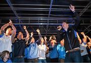 21 September 2015; Dublin's Dean Rock sings on stage during the team homecoming. O'Connell St, Dublin. Photo by Sportsfile
