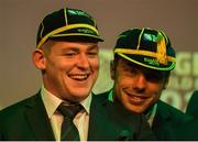 21 September 2015; Ireland players Tadhg Furlong, left, and Tommy Bowe after receiving his World Cup caps during the Ireland Squad Rugby World Cup Official Welcome Ceremony. Ireland Welcome Ceremony, 2015 Rugby World Cup, Burton Town Hall, Burton-upon-Trent, England. Picture credit: Brendan Moran / SPORTSFILE