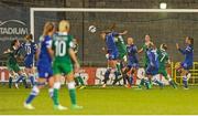 21 September 2015; Linda Sällström, Finland, heads  home her team's second goal. UEFA Women's EURO 2017 Qualifier Group 2, Republic of Ireland v Finland. Tallaght Stadium, Tallaght, Co. Dublin. Picture credit: Seb Daly / SPORTSFILE