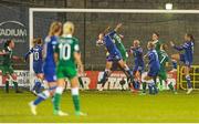 21 September 2015; Linda Sällström, Finland, heads  home her team's second goal. UEFA Women's EURO 2017 Qualifier Group 2, Republic of Ireland v Finland. Tallaght Stadium, Tallaght, Co. Dublin. Picture credit: Seb Daly / SPORTSFILE