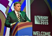 21 September 2015; Brett Gosper, CEO, World Rugby, speaking during the Ireland Squad Rugby World Cup Official Welcome Ceremony. Ireland Welcome Ceremony, 2015 Rugby World Cup, Burton Town Hall, Burton-upon-Trent, England. Picture credit: Brendan Moran / SPORTSFILE