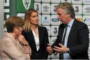 21 September 2015; FAI Chief Executive John Delaney in discussion with WFAI Chairperson Niamh O'Donaghue, left, and UEFA Women's Football Development Manager Emily Shaw after the launch of the FAI's Strategic Development Plan for Women's Football. Tallaght Stadium, Tallaght, Co. Dublin. Picture credit: Seb Daly / SPORTSFILE