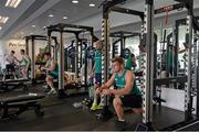 22 September 2015; Ireland players, from left, Devin Toner, Sean O'Brien, Rory Best and Jordi Murphy during a gym session. 2015 Rugby World Cup, Ireland Rugby Squad Training. St George's Park, Burton-upon-Trent, England. Picture credit: Brendan Moran / SPORTSFILE