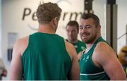 22 September 2015; Ireland's Cian Healy, right, and Jamie Heaslip in action during a gym session. 2015 Rugby World Cup, Ireland Rugby Squad Training. St George's Park, Burton-upon-Trent, England. Picture credit: Brendan Moran / SPORTSFILE