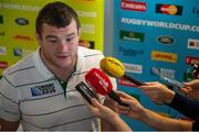 22 September 2015; Ireland's Jack McGrath speaks to the media during a press conference. 2015 Rugby World Cup, Ireland Rugby Press Conference. St George's Park, Burton-upon-Trent, England. Picture credit: Brendan Moran / SPORTSFILE