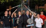 22 September 2015; Pictured at the launch of the inaugural EY Hockey League are, left to right, coach Jonny Caren, Peter Caruth, Chloe Watkins, EY Partner Simon MacAllister, Alan Sothern, Hockey Ireland CEO Mike Heskin, Katie Mullan, coach Arlene Boyles and Matthew Bell. For the first time ever the EY Hockey League will see the best teams in Ireland competing against each other week in week out for 18 competitive rounds. The league will play home to many of Ireland’s current international stars as well as a wealth of aspiring talent and team stalwarts. Launch of The EY Hockey League. EY, Harcourt Centre, Harcourt St, Dublin 2. Picture credit: Cody Glenn / SPORTSFILE