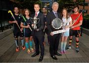 22 September 2015; Pictured at the launch of the inaugural EY Hockey League are, left to right, Peter Caruth, Chloe Watkins, EY Partner Simon MacAllister, Alan Sothern, Hockey Ireland CEO Mike Heskin, Katie Mullan and Matthew Bell. For the first time ever the EY Hockey League will see the best teams in Ireland competing against each other week in week out for 18 competitive rounds. The league will play home to many of Ireland’s current international stars as well as a wealth of aspiring talent and team stalwarts. Launch of The EY Hockey League. EY, Harcourt Centre, Harcourt St, Dublin 2. Picture credit: Cody Glenn / SPORTSFILE