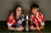 22 September 2015; In attendence at a photocall ahead of the TG4 All-Ireland Junior, Intermediate and Senior Ladies Football Championship Finals on Sunday next, are junior finalists, Louth captain Michelle McMahon, left, and team-mate Paula Murray. TG4 All-Ireland Ladies Football Championship Finals Captains Day. Croke Park, Dublin. Photo by Sportsfile