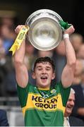 20 September 2015; James Duggan, Kerry, lifts the Tom Markham Cup. Electric Ireland GAA Football All-Ireland Minor Championship Final, Kerry v Tipperary, Croke Park, Dublin. Picture credit: Stephen McCarthy / SPORTSFILE