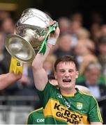 20 September 2015; Stephen O'Sullivan, Kerry, lifts the Tom Markham Cup. Electric Ireland GAA Football All-Ireland Minor Championship Final, Kerry v Tipperary, Croke Park, Dublin. Picture credit: Stephen McCarthy / SPORTSFILE
