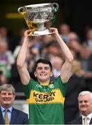 20 September 2015; Mark O’Connor, Kerry, lifts the Tom Markham Cup. Electric Ireland GAA Football All-Ireland Minor Championship Final, Kerry v Tipperary, Croke Park, Dublin. Picture credit: Stephen McCarthy / SPORTSFILE