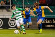22 September 2015; Brandon Miele, Shamrock Rovers, in action against David Cassidy, centre, and Hugh Douglas, Bray Wanderers. SSE Airtricity League Premier Division, Shamrock Rovers v Bray Wanderers. Tallaght Stadium, Tallaght, Co. Dublin. Picture credit: Seb Daly / SPORTSFILE