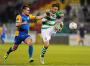 22 September 2015; Michael Drennan, Shamrock Rovers, in action against Michael Barker, Bray Wanderers. SSE Airtricity League Premier Division, Shamrock Rovers v Bray Wanderers. Tallaght Stadium, Tallaght, Co. Dublin. Picture credit: Seb Daly / SPORTSFILE