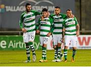22 September 2015; Brandon Miele, second from left, Shamrock Rovers, celebrates with teammates after scoring his team's opening goal. SSE Airtricity League Premier Division, Shamrock Rovers v Bray Wanderers. Tallaght Stadium, Tallaght, Co. Dublin. Picture credit: Seb Daly / SPORTSFILE
