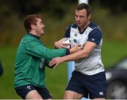 23 September 2015; Ireland's Paddy Jackson, left, and Tommy Bowe in action during squad training. 2015 Rugby World Cup, Ireland Rugby Squad Training. St George's Park, Burton-upon-Trent, England. Picture credit: Brendan Moran / SPORTSFILE