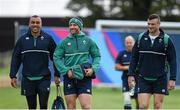 23 September 2015; Ireland players, from left, Simon Zebo, Luke Fitzgerald and Robbie Henshaw arrive for squad training. 2015 Rugby World Cup, Ireland Rugby Squad Training. St George's Park, Burton-upon-Trent, England. Picture credit: Brendan Moran / SPORTSFILE