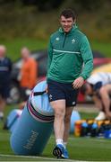 23 September 2015; Ireland's Peter O'Mahony carries a tackle bag during squad training. 2015 Rugby World Cup, Ireland Rugby Squad Training. St George's Park, Burton-upon-Trent, England. Picture credit: Brendan Moran / SPORTSFILE