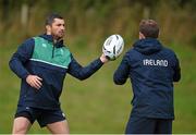 23 September 2015; Ireland's Rob Kearney, left, with skills and kicking coach Richie Murphy during squad training. 2015 Rugby World Cup, Ireland Rugby Squad Training. St George's Park, Burton-upon-Trent, England. Picture credit: Brendan Moran / SPORTSFILE