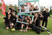 23 September 2015; Former Irish athletics star David Gillick with participants at the search for the next Irish athletics star at the Athletics Ireland New Breed initiative. St Benildus college, Kilmacud Rd Upper, Dublin. Picture credit: Cody Glenn / SPORTSFILE