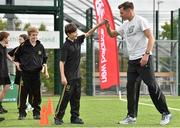 23 September 2015; Former Irish athletics star David Gillick with participants at the search for the next Irish athletics star at the Athletics Ireland New Breed Schools Initiative. St Benildus College, Kilmacud Rd Upper, Dublin. Picture credit: Cody Glenn / SPORTSFILE