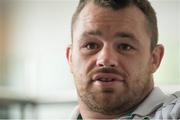 23 September 2015; Ireland's Cian Healy speaking to journalists during a press conference. 2015 Rugby World Cup, Ireland Rugby Press Conference. St George's Park, Burton-upon-Trent, England. Picture credit: Brendan Moran / SPORTSFILE