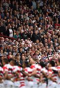 23 September 2015; The Japan team during the National Anthem. 2015 Rugby World Cup, Pool B, Scotland v Japan. Kingsholm Stadium, Gloucester, England. Picture credit: Ramsey Cardy / SPORTSFILE