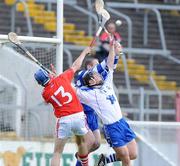 19 April 2009; Waterford goalkeeper Ian O'Regan and team-mate Noel Connors in action against Barry Johnson, Cork. Allianz GAA National Hurling League, Division 1, Round 7, Cork v Waterford, Pairc Ui Chaoimh, Cork. Picture credit: Matt Browne / SPORTSFILE