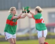 19 April 2009; Emma Mullin, right , Mayo, celebrates with her team-mate Cora Staunton, after scoring her side's third goal. Bord Gais Energy Ladies National Football League, Division 1, Semi-Final, Mayo v Laois, Aughamore, Ballyhaunis, Co Mayo. Picture credit: David Maher / SPORTSFILE