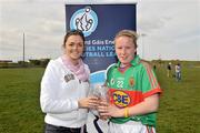 19 April 2009; Emma Mullin, is presented with the Bord Gais Energy Player of the Match by Irene Gowing, of Bord Gais Energy. Bord Gais Energy Ladies National Football League, Division 1, Semi-Final, Mayo v Laois, Aughamore, Ballyhaunis, Co Mayo. Picture credit: David Maher / SPORTSFILE