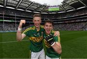 20 September 2015; Jason Foley, left, and James Duggan, Kerry, celebrate their side's victory. Electric Ireland GAA Football All-Ireland Minor Championship Final, Kerry v Tipperary, Croke Park, Dublin. Picture credit: Stephen McCarthy / SPORTSFILE
