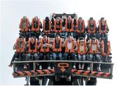 24 September 2015; Ireland players, front row, from left, Conor Murray, Keith Earls, Tadhg Furlong, Mike Ross and Jamie Heaslip with members of the public as they enjoy the Oblivion ride at Alton Towers during a down day ahead of their Pool D match against Romania. St George's Park, Burton-upon-Trent, England. Picture credit: Brendan Moran / SPORTSFILE