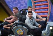 24 September 2015; Ireland players, clockwise from left, Tadhg Furlong, Jamie Heaslip and Conor Murray with a member of the public as they enjoy the Spinball ride at Alton Towers during a down day ahead of their Pool D match against Romania. St George's Park, Burton-upon-Trent, England. Picture credit: Brendan Moran / SPORTSFILE