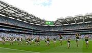 20 September 2015; Kerry players warm-up ahead of the game. Electric Ireland GAA Football All-Ireland Minor Championship Final, Kerry v Tipperary, Croke Park, Dublin. Picture credit: Ramsey Cardy / SPORTSFILE