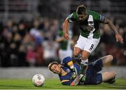 25 September 2015; Cork City's John O'Flynn in action against Derry City goalkeeper Shaun Patton. SSE Airtricity League Premier Division, Cork City v Derry City, Turners Cross, Cork. Picture credit: Eoin Noonan / SPORTSFILE