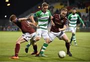 25 September 2015; Simon Madden, Shamrock Rovers, in action against Gary Shanahan, left, and David O'Leary, Galway United. SSE Airtricity League Premier Division, Shamrock Rovers v Galway United, Tallaght Stadium, Tallaght, Co. Dublin. Picture credit: David Maher / SPORTSFILE