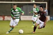 25 September 2015; Mikey Drennan, Shamrock Rovers, in action against Conor Barry, Galway United. SSE Airtricity League Premier Division, Shamrock Rovers v Galway United, Tallaght Stadium, Tallaght, Co. Dublin. Picture credit: David Maher / SPORTSFILE