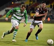 25 September 2015; Danny North, Shamrock Rovers, in action against Killian Cantwell, Galway United. SSE Airtricity League Premier Division, Shamrock Rovers v Galway United, Tallaght Stadium, Tallaght, Co. Dublin. Picture credit: David Maher / SPORTSFILE