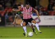 25 September 2015; Mark Timlin, Derry City, in action against Ross Gaynor, Cork City. SSE Airtricity League Premier Division, Cork City v Derry City, Turners Cross, Cork. Picture credit: Eoin Noonan / SPORTSFILE