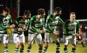 25 September 2015; Shamrock Rovers' Danny North, far right, celebrates after scoring his side's second goal with team-mates, from left, Mikey Brennan, Ryan Brennan, Maxime Blanchard, and Gavin Brennan. SSE Airtricity League Premier Division, Shamrock Rovers v Galway United, Tallaght Stadium, Tallaght, Co. Dublin. Picture credit: David Maher / SPORTSFILE