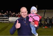 25 September 2015; Wexford Youths manager Shane Keegan and his 8 month old son Conor celebrate after the game. League of Ireland, First Division, Wexford Youths v Athlone Town, Ferrycarrig Park, Wexford. Picture credit: Matt Browne / SPORTSFILE