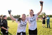 26 September 2015; Emyvale players Ciara McAnespie, left and Nicola Fahey celebrate after winning the All-Ireland Ladies Football Club Sevens Championship Final. Naomh Mearnog, Portmarnock, Co. Dublin. Photo by Sportsfile